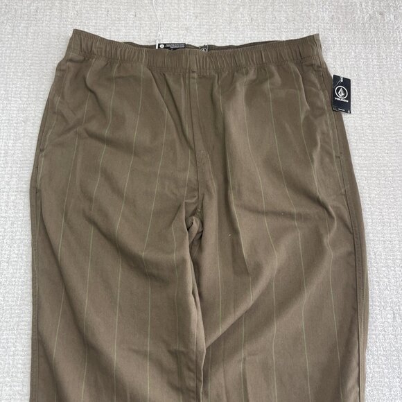 NWT Volcom Psychstone Trousers Brown / Green Lines Elastic Waist Pants Men's XL - Picture 2 of 11